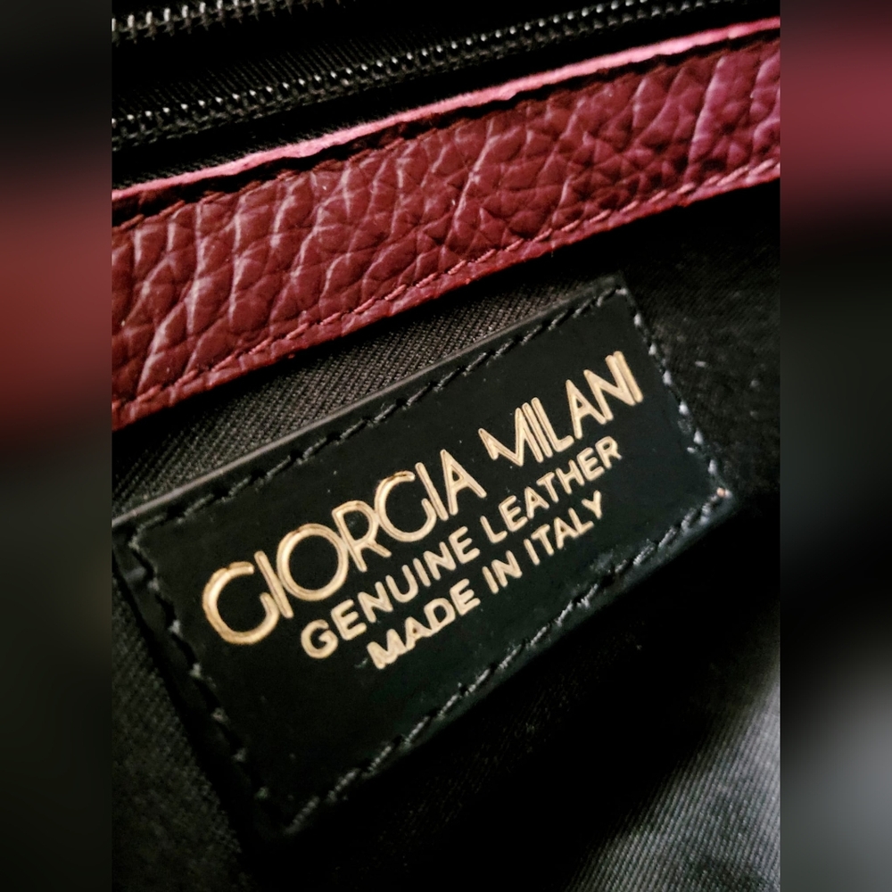 Giorgia Milani 100%Genuine Pebbled Leather Elegant Burgundy Mini Handbag 9"×7"×4 - Picture 6 of 16